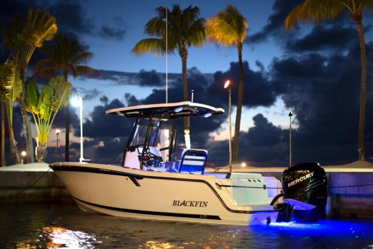 Blackfin motor boat docked in Hawaii